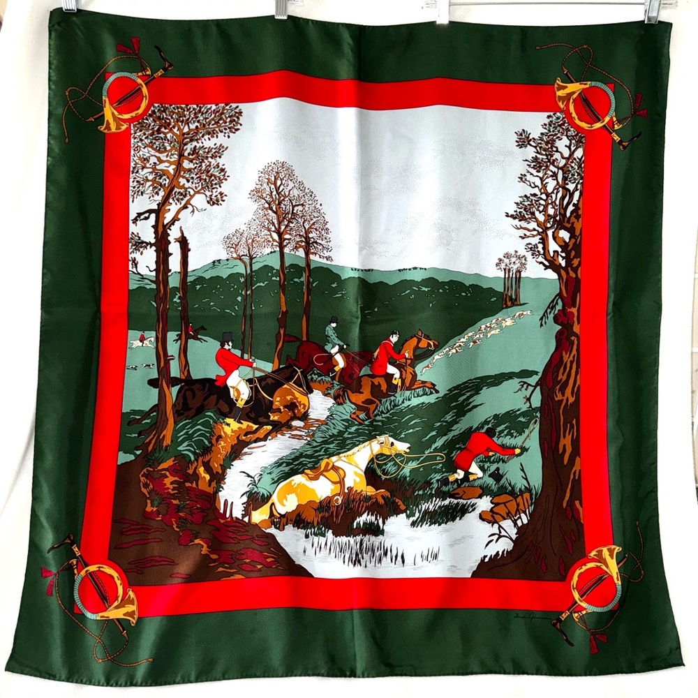 GINNIE JOHANSEN Vintage Large Equestrian Foxhunt Riders Scarf GORGEOUS - Picture 2 of 6